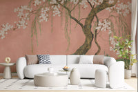 Murale da parete con paesaggio di salici in fiore e sakura