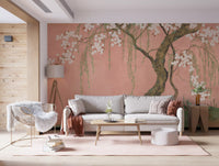 Murale da parete con paesaggio di salici in fiore e sakura