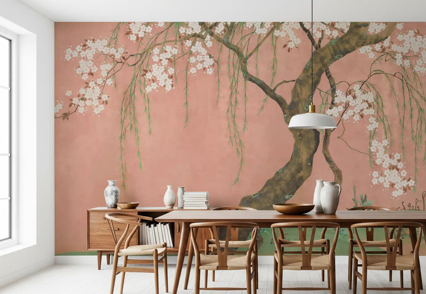 Murale da parete con paesaggio di salici in fiore e sakura