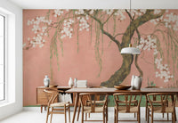 Murale da parete con paesaggio di salici in fiore e sakura
