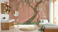 Murale da parete con paesaggio di salici in fiore e sakura