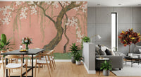 Murale da parete con paesaggio di salici in fiore e sakura