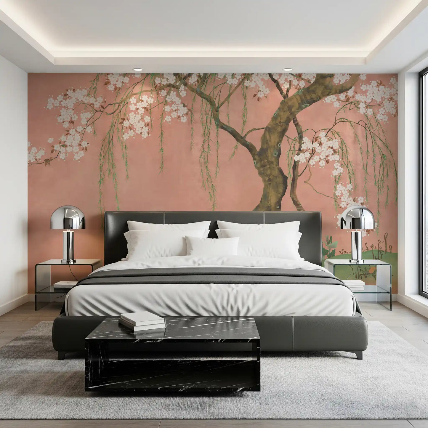 Murale da parete con paesaggio di salici in fiore e sakura
