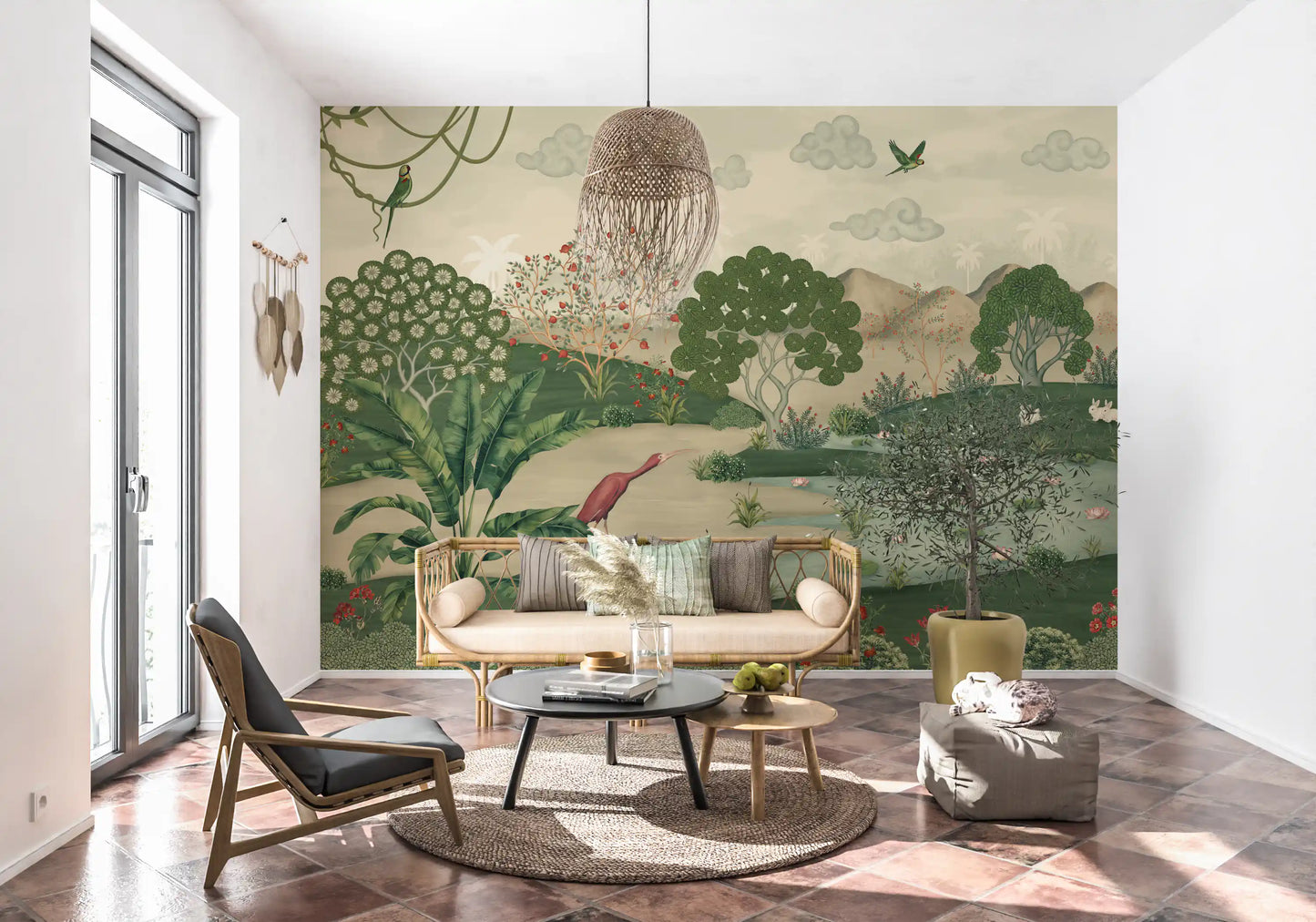 Botanical Heron Meadow Wall Mural
