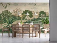 Botanical Heron Meadow Wall Mural