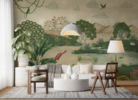 Botanical Heron Meadow Wall Mural