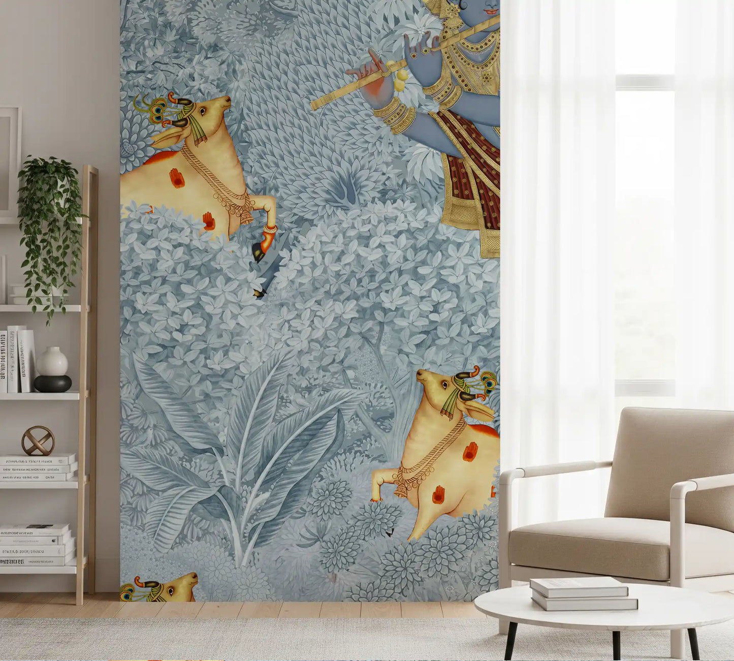Wandbild „Krishna und Kühe im Wald“
