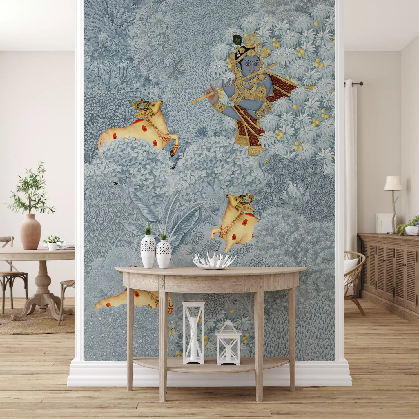 Wandbild „Krishna und Kühe im Wald“