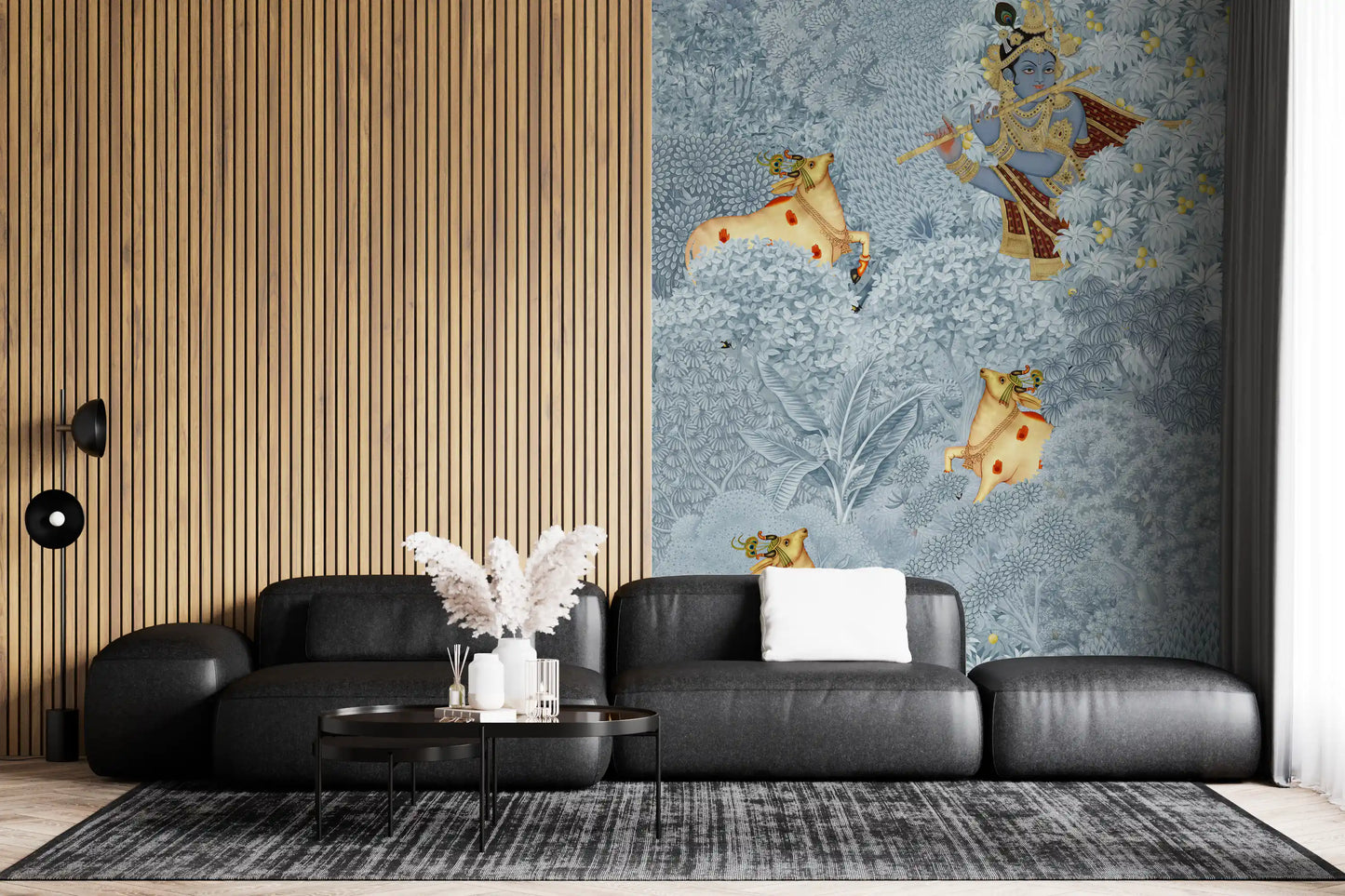 Wandbild „Krishna und Kühe im Wald“