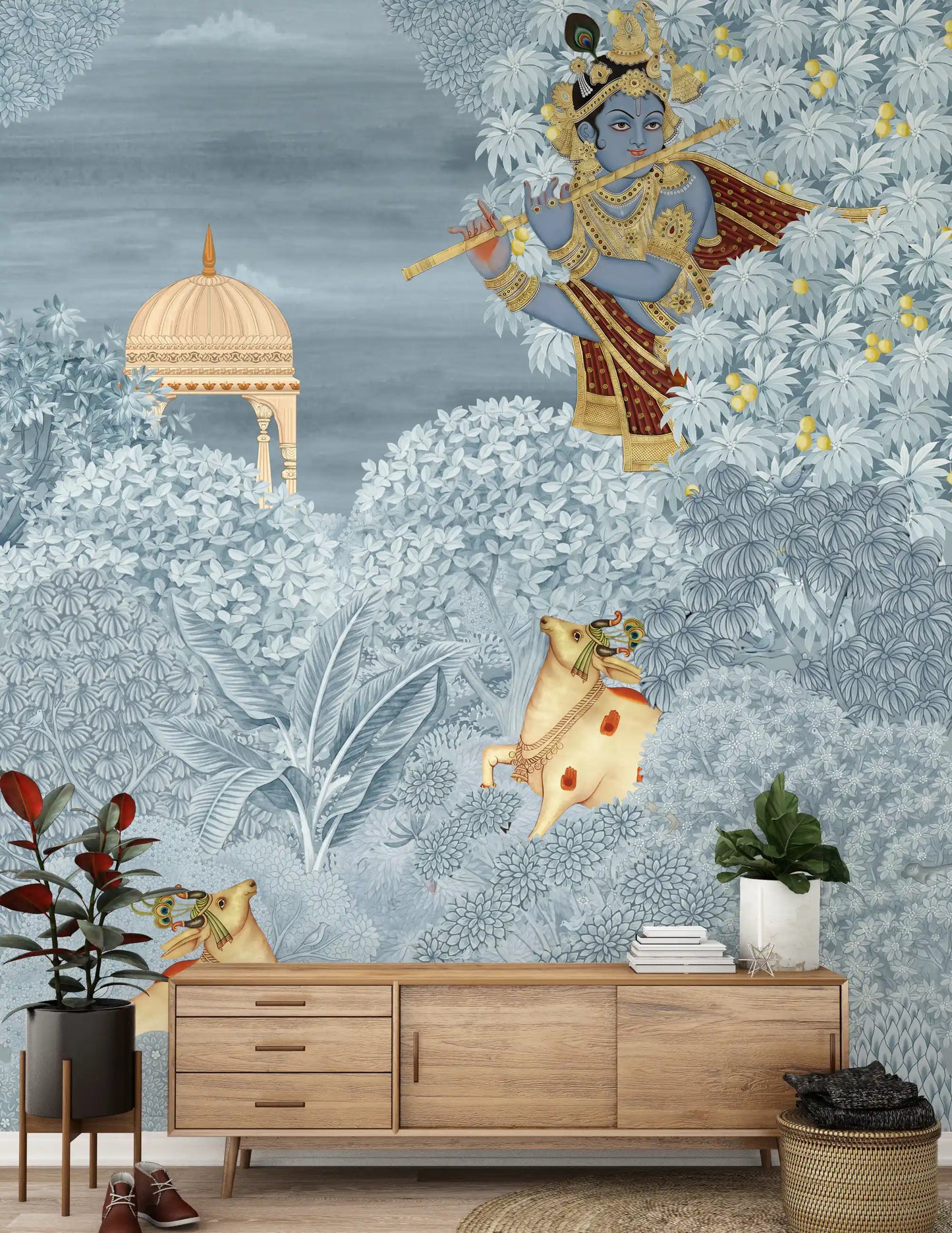 Fresque murale de la forêt enchantée de Krishna