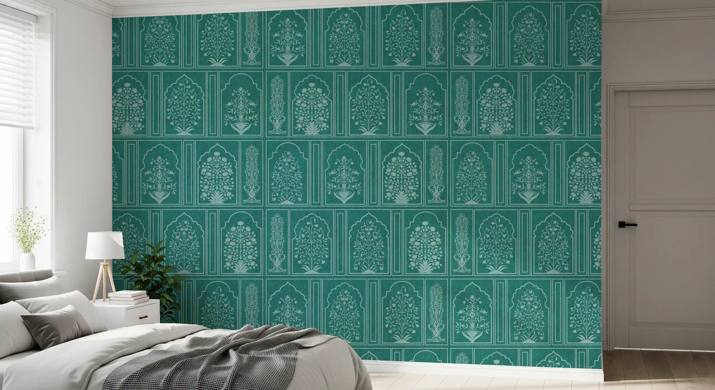 Mughal Garden Teal Archways Wall Mural