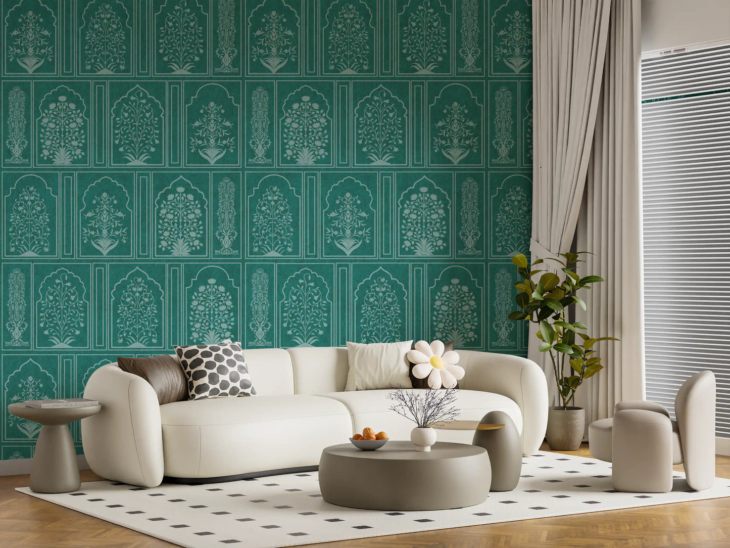 Mughal Garden Teal Archways Wall Mural