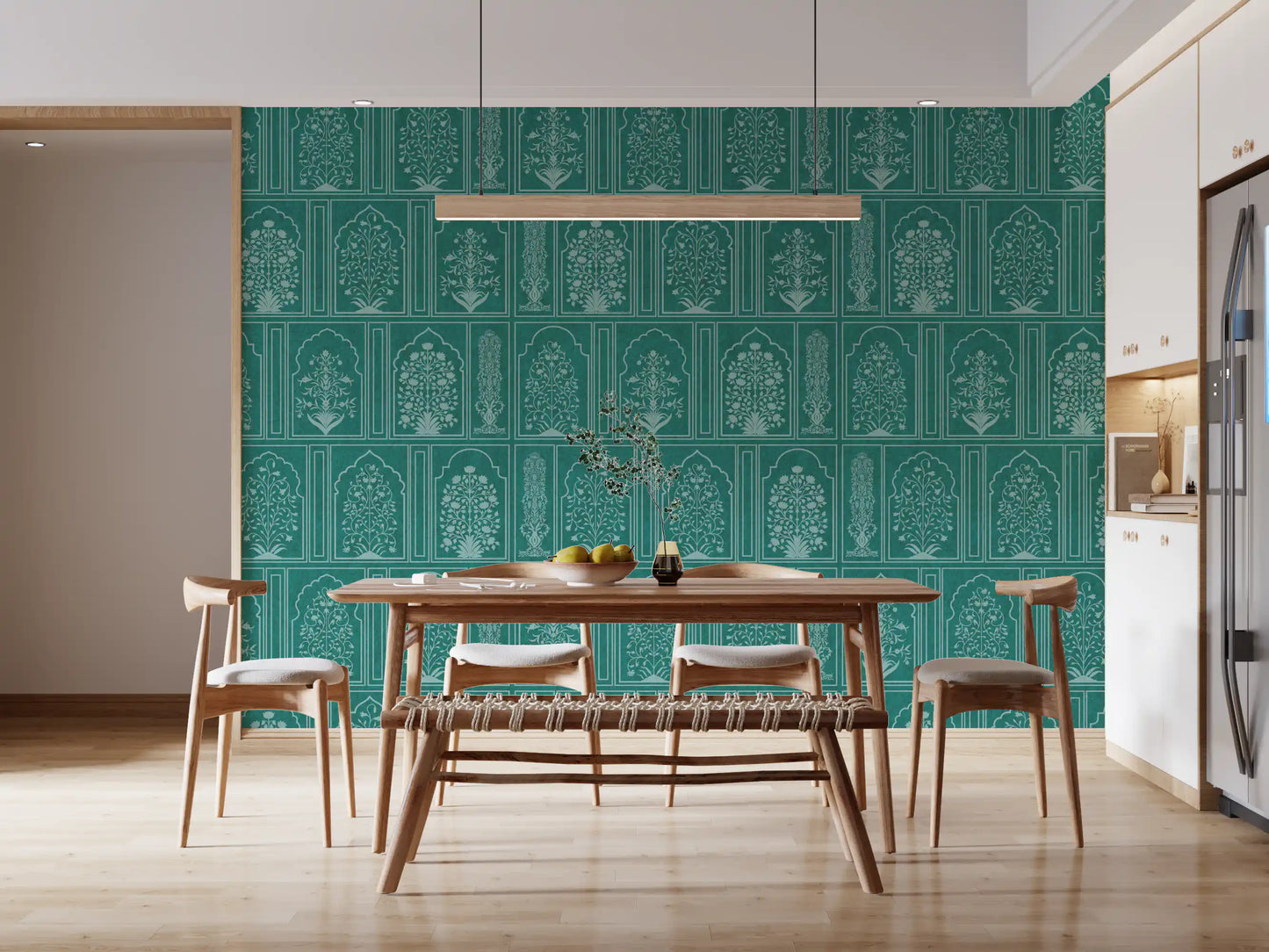 Mughal Garden Teal Archways Wall Mural