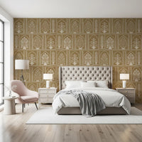 Vægmaleri med en mughal-inspireret havebuegang