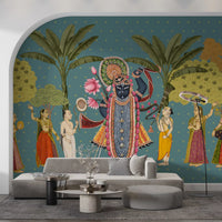 Krishna Divine Garden Illustration Wall Mural