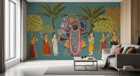 Krishna Divine Garden Illustration Wall Mural