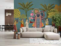 Krishna Divine Garden Illustration Wall Mural
