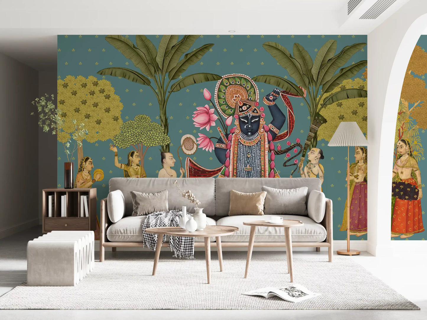 Krishna Divine Garden Illustration Wall Mural