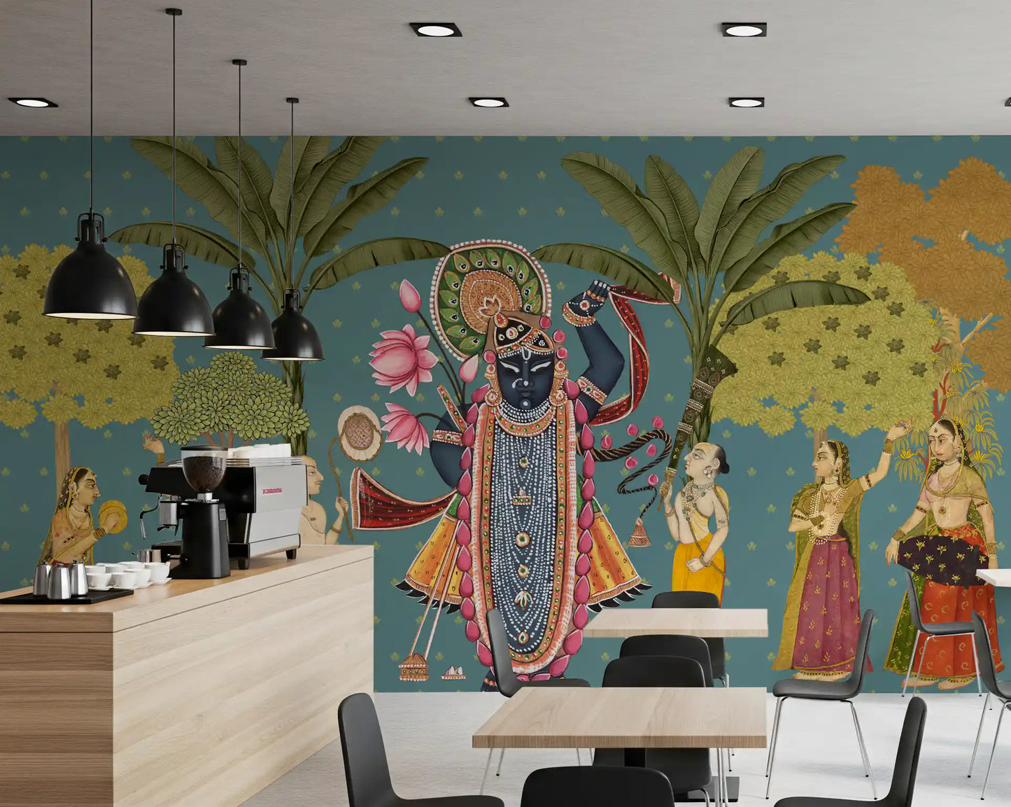 Krishna Divine Garden Illustration Wall Mural