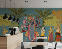 Krishna Divine Garden Illustration Wall Mural