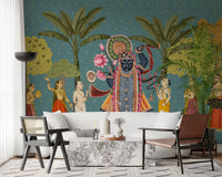 Krishna Divine Garden Illustration Wall Mural