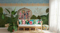 Mural de pared con paisaje del jardín divino de Krishna