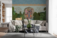 Mural de pared con paisaje del jardín divino de Krishna