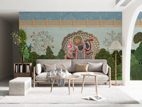 Mural de pared con paisaje del jardín divino de Krishna