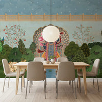 Mural de pared con paisaje del jardín divino de Krishna