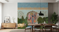 Mural de pared con paisaje del jardín divino de Krishna
