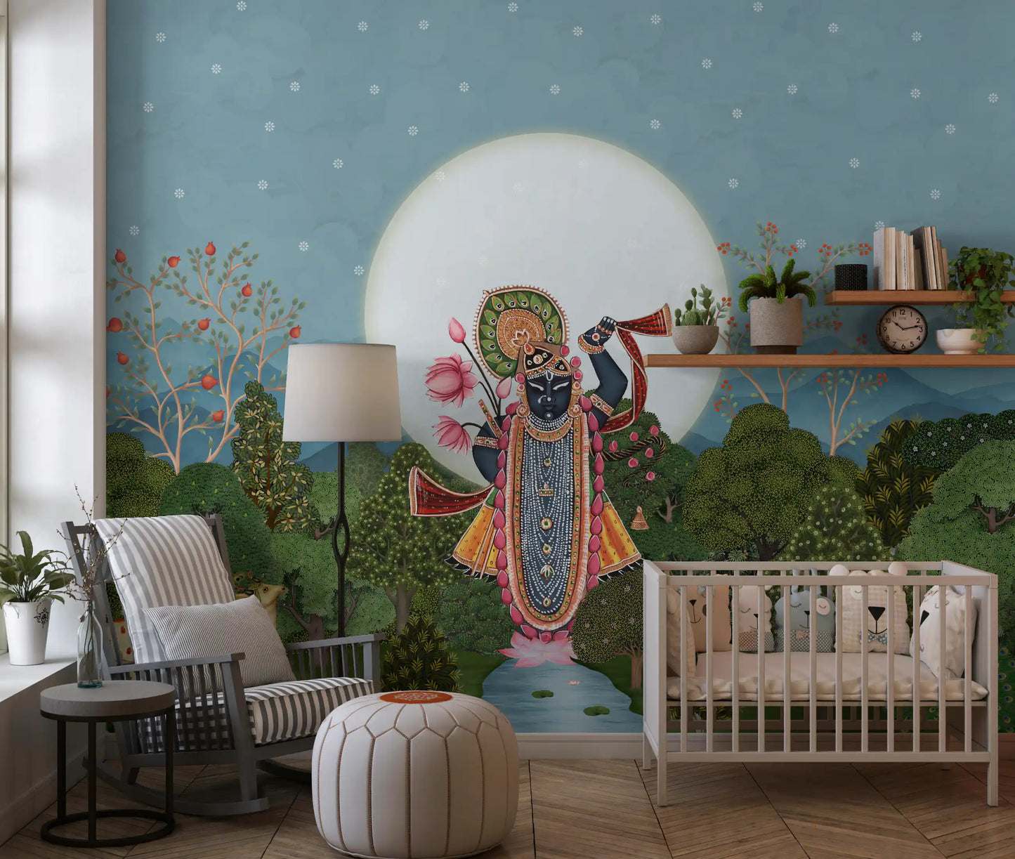 Fresque murale de jardin forestier au clair de lune divine