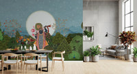 Fresque murale de jardin forestier au clair de lune divine