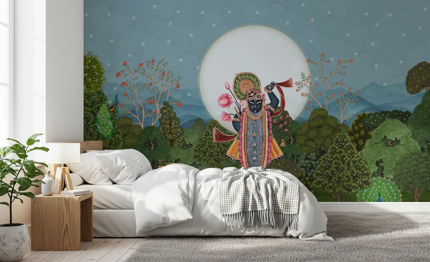 Fresque murale de jardin forestier au clair de lune divine