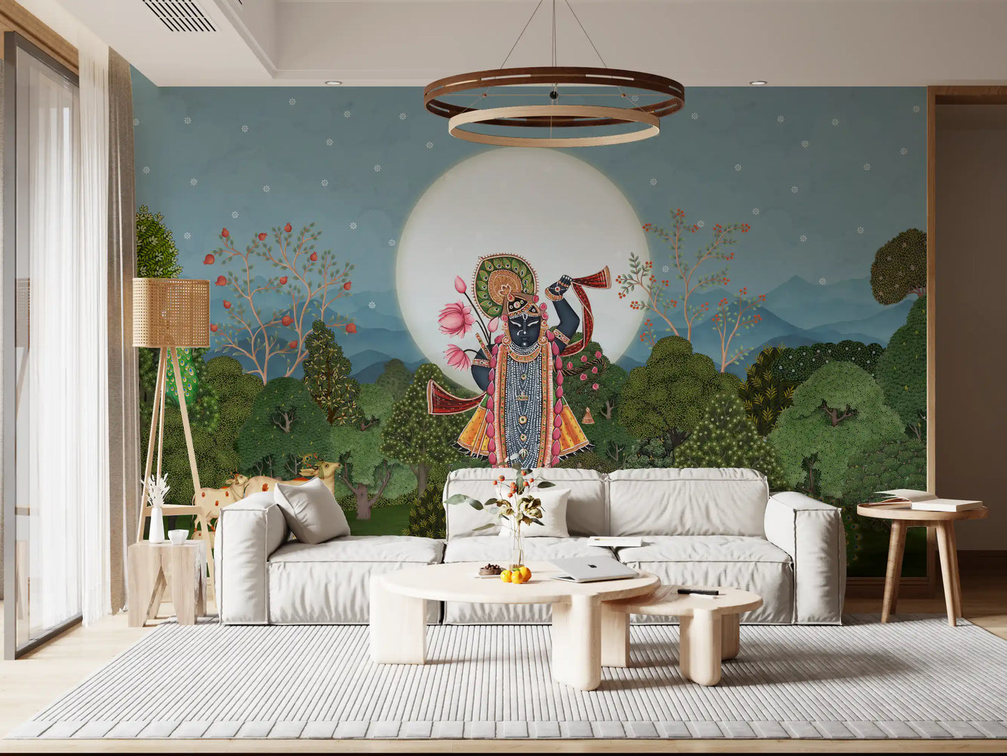 Fresque murale de jardin forestier au clair de lune divine