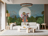 Fresque murale de jardin forestier au clair de lune divine