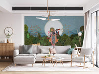 Fresque murale de jardin forestier au clair de lune divine