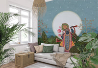Fresque murale de jardin forestier au clair de lune divine