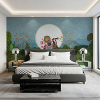 Fresque murale de jardin forestier au clair de lune divine