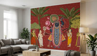 Traditionel indisk kunst med Krishna og gopierne som vægmaleri