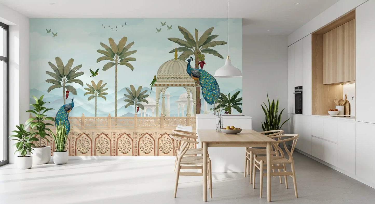 Exotic Mughal Pavilion and Peacocks Wall Mural