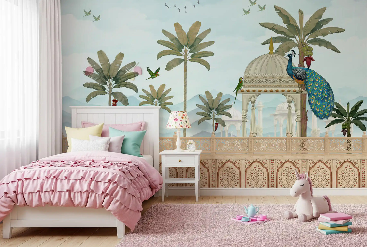 Exotic Mughal Pavilion and Peacocks Wall Mural