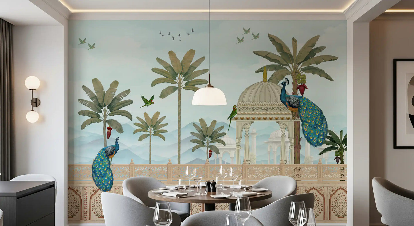 Exotic Mughal Pavilion and Peacocks Wall Mural