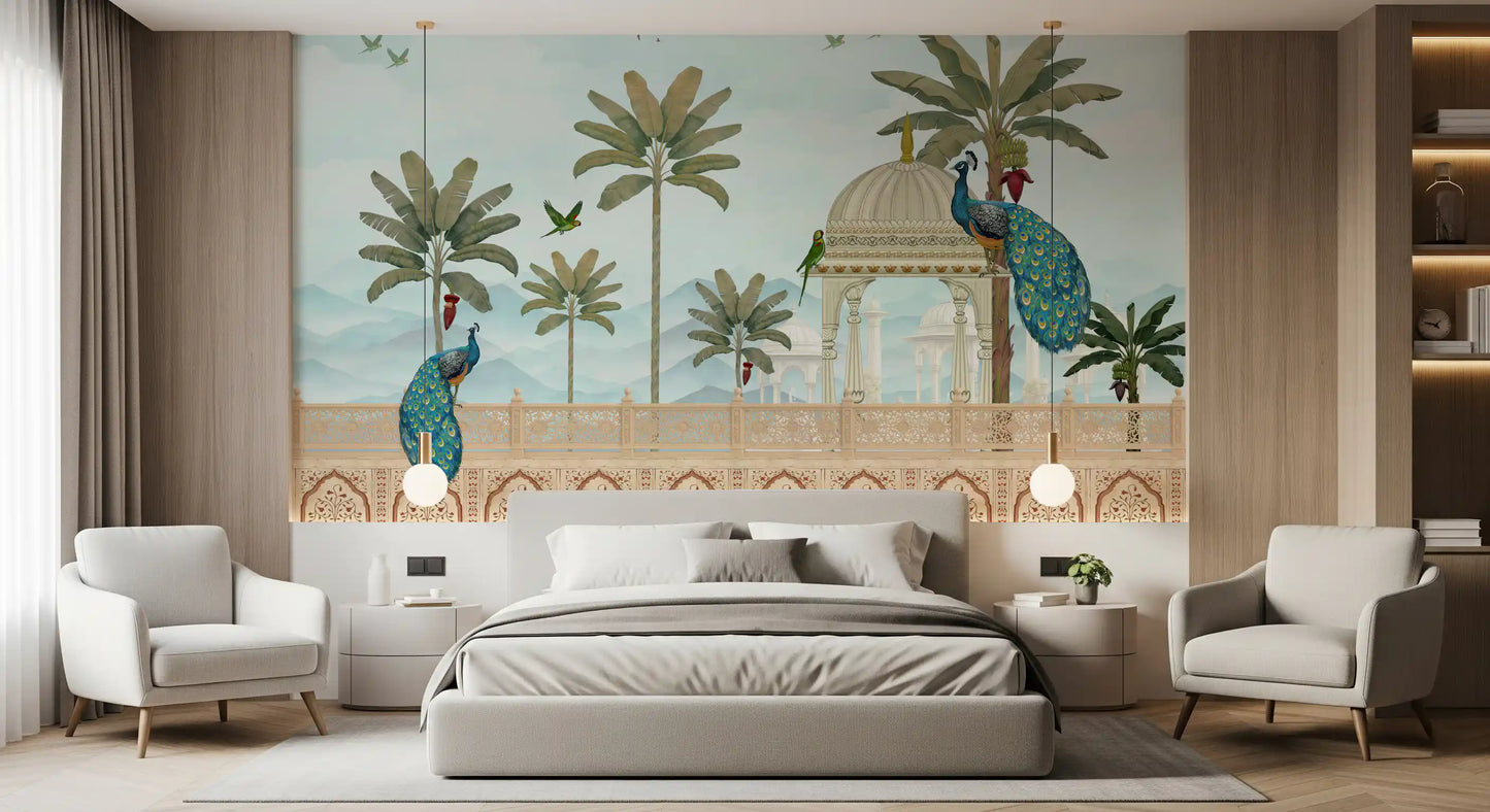 Exotic Mughal Pavilion and Peacocks Wall Mural