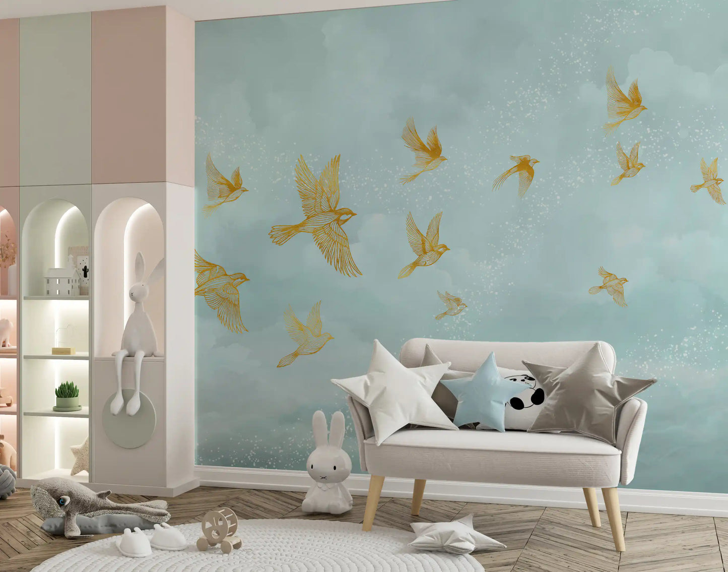 Goldene Voliere – Flug-Wandbild