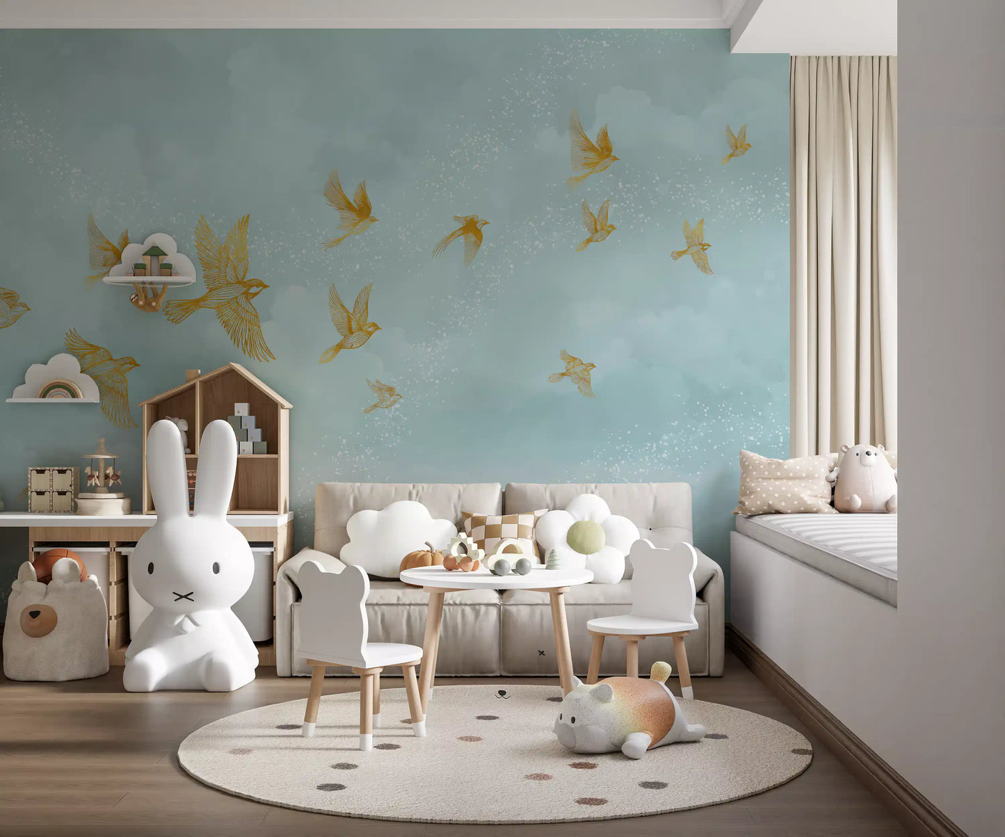 Goldene Voliere – Flug-Wandbild