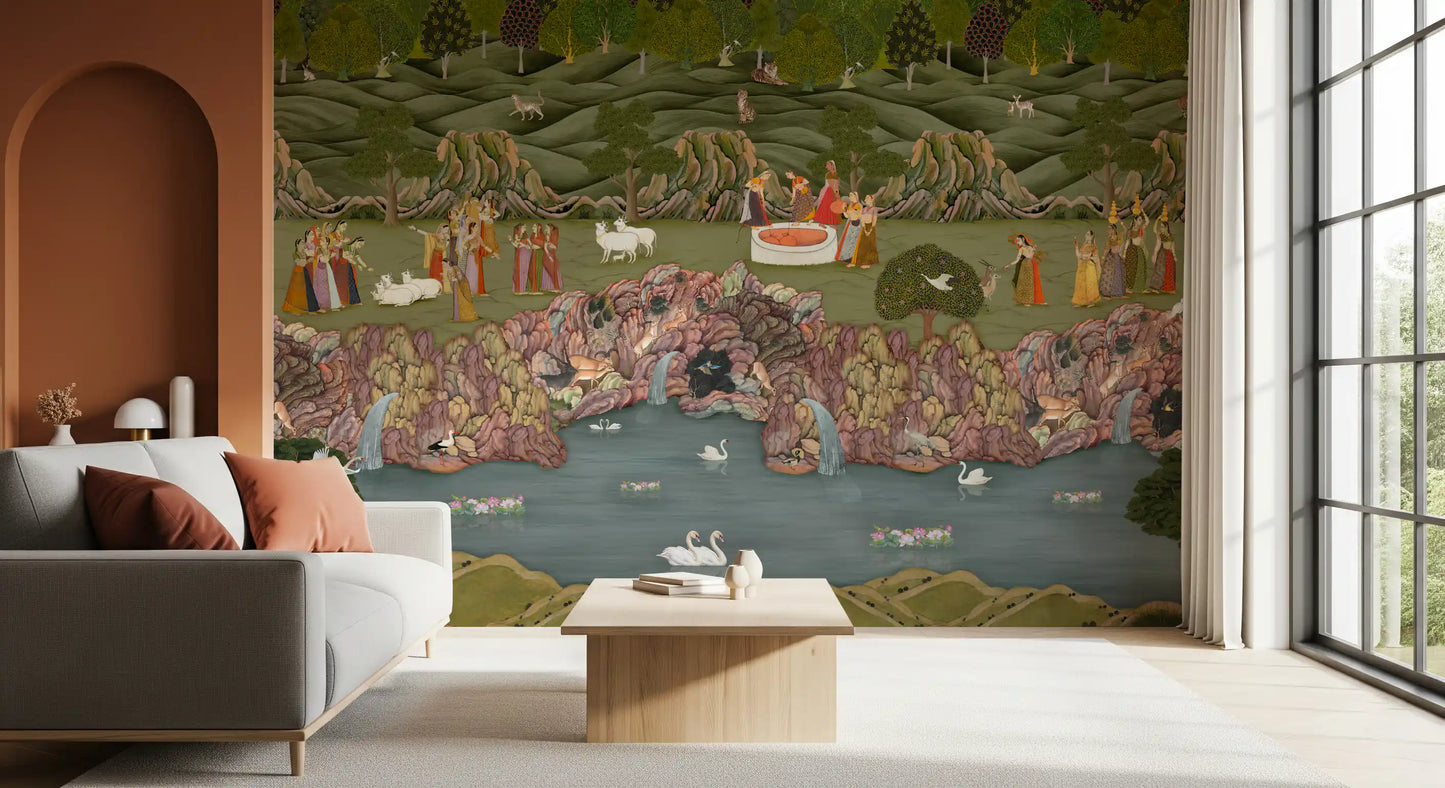 Vægmaleri med Mughal Garden Serenadeiyanas