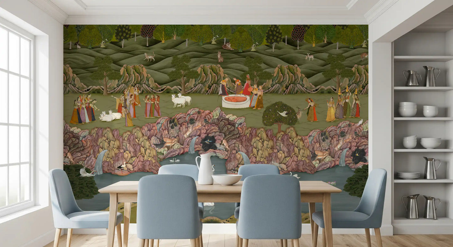 Vægmaleri med Mughal Garden Serenadeiyanas