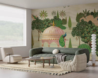 Royal Garden Peacocks and Temples Wall Mural