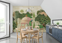 Royal Garden Peacocks and Temples Wall Mural