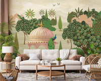 Royal Garden Peacocks and Temples Wall Mural